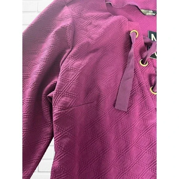 5/$25 Mlle Garbrielle Women's Dress Size 2X Maroon Purple Tie‎ Front Midi - Picture 5 of 7